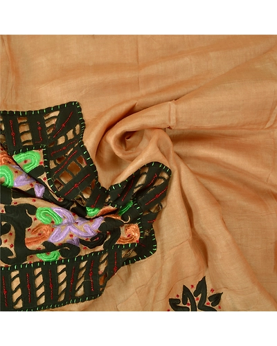 Sanskriti Vintage Peach Sarees 100% Pure Silk Hand Beaded Premium Sari Fabric, PS-60919-Peach-Thread Work-Pure Silk-7