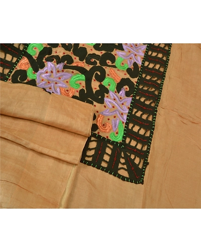 Sanskriti Vintage Peach Sarees 100% Pure Silk Hand Beaded Premium Sari Fabric, PS-60919-Peach-Thread Work-Pure Silk-8