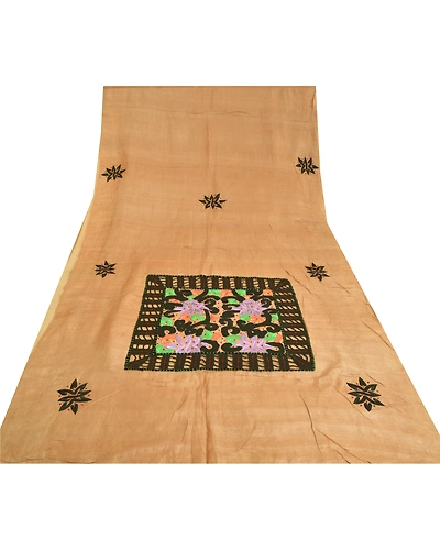 Sanskriti Vintage Peach Sarees 100% Pure Silk Hand Beaded Premium Sari Fabric, PS-60919-Peach-Thread Work-Pure Silk-9