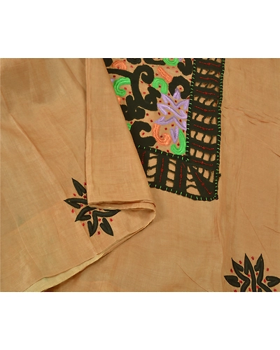 Sanskriti Vintage Peach Sarees 100% Pure Silk Hand Beaded Premium Sari Fabric, PS-60919-Peach-Thread Work-Pure Silk-10