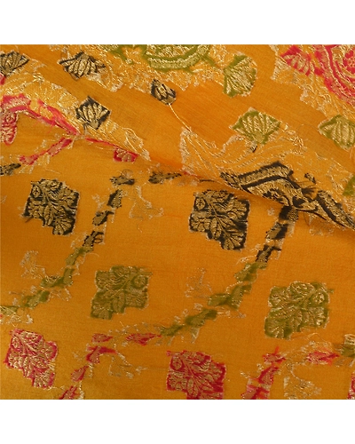 Sanskriti Vintage Yellow Sarees 100% Pure Silk Woven Premium Sari Craft Fabric, PS-60930-Yellow-Woven Work-Pure Silk-3