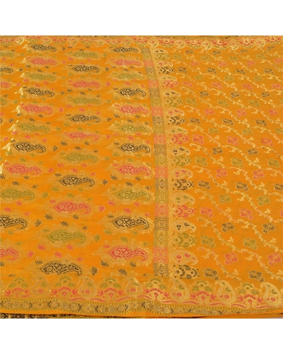 Sanskriti Vintage Yellow Sarees 100% Pure Silk Woven Premium Sari Craft Fabric, PS-60930-Yellow-Woven Work-Pure Silk-4