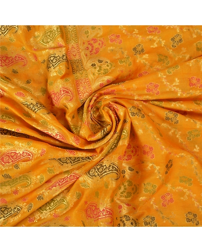 Sanskriti Vintage Yellow Sarees 100% Pure Silk Woven Premium Sari Craft Fabric, PS-60930-Yellow-Woven Work-Pure Silk-7