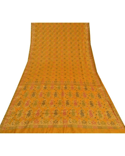 Sanskriti Vintage Yellow Sarees 100% Pure Silk Woven Premium Sari Craft Fabric, PS-60930-Yellow-Woven Work-Pure Silk-9