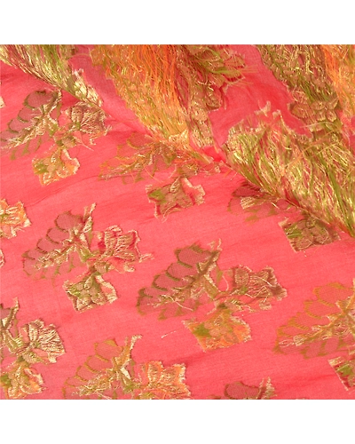 Sanskriti Vintage Peach Sarees 100% Pure Silk Woven Premium Sari Craft Fabric, PS-60931-Peach-Woven Work-Pure Silk-2