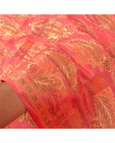 Sanskriti Vintage Peach Sarees 100% Pure Silk Woven Premium Sari Craft Fabric, PS-60931-Peach-Woven Work-Pure Silk-4