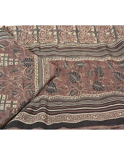 Sanskriti Vintage Brown Sarees 100% Pure Silk Embroidered Sari Craft Fabric, PS-60933-Brown &amp; Ivory-Thread Work-Pure Silk-2