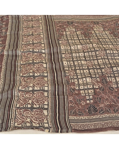 Sanskriti Vintage Brown Sarees 100% Pure Silk Embroidered Sari Craft Fabric, PS-60933-Brown &amp; Ivory-Thread Work-Pure Silk-4