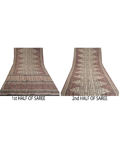 Sanskriti Vintage Brown Sarees 100% Pure Silk Embroidered Sari Craft Fabric, PS-60933-Brown &amp; Ivory-Thread Work-Pure Silk-6