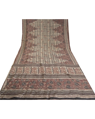 Sanskriti Vintage Brown Sarees 100% Pure Silk Embroidered Sari Craft Fabric, PS-60933-Brown &amp; Ivory-Thread Work-Pure Silk-9