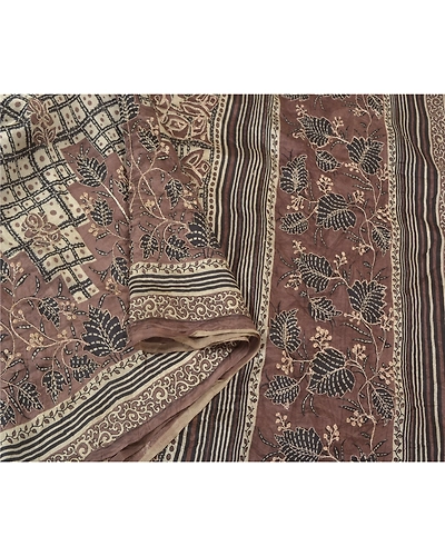 Sanskriti Vintage Brown Sarees 100% Pure Silk Embroidered Sari Craft Fabric, PS-60933-Brown &amp; Ivory-Thread Work-Pure Silk-10
