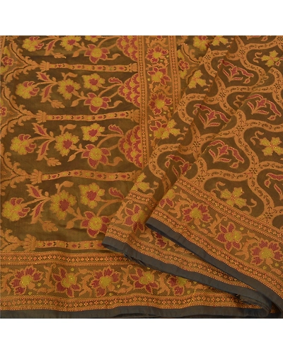 Sanskriti Vintage Brown Sarees Blend Silk Woven Premium Sari Craft Fabric, PS-60934-Brown-Woven Work-Blend Silk-2