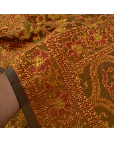 Sanskriti Vintage Brown Sarees Blend Silk Woven Premium Sari Craft Fabric, PS-60934-Brown-Woven Work-Blend Silk-5