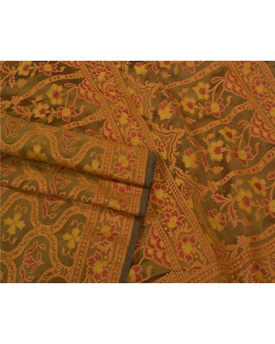 Sanskriti Vintage Brown Sarees Blend Silk Woven Premium Sari Craft Fabric, PS-60934-Brown-Woven Work-Blend Silk-8