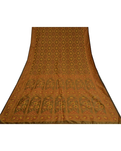 Sanskriti Vintage Brown Sarees Blend Silk Woven Premium Sari Craft Fabric, PS-60934-Brown-Woven Work-Blend Silk-9