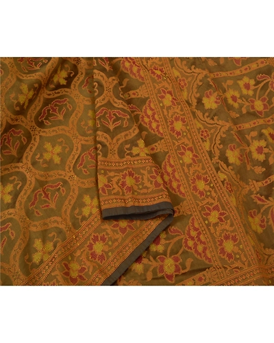 Sanskriti Vintage Brown Sarees Blend Silk Woven Premium Sari Craft Fabric, PS-60934-Brown-Woven Work-Blend Silk-10