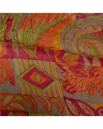 Sanskriti Vintage Indian Sarees 100% Pure Silk Hand Beaded Sari Craft Fabric, PS-60942-Multi-Printed Work-Pure Silk-3
