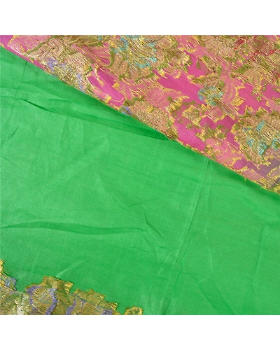 Sanskriti Vintage Green Sarees Pure Silk Embroidered Woven Sari Craft Fabric, PS-60953-Green &amp; Pink-Thread Work-Pure Silk-3