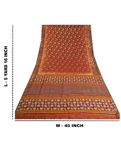 Sanskriti Vintage Rusty Orange Sarees 100% Pure Silk Printed Woven Sari Fabric, PS-60955-Rusty Orange-Printed Work-Pure Silk-1