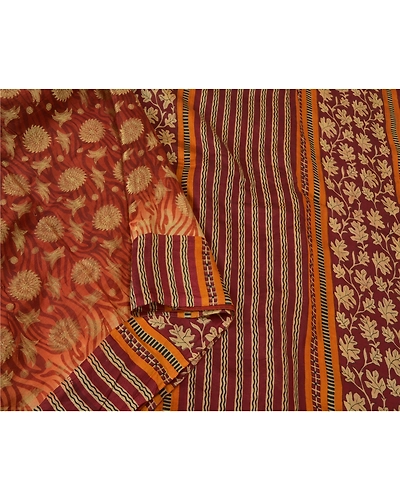 Sanskriti Vintage Rusty Orange Sarees 100% Pure Silk Printed Woven Sari Fabric, PS-60955-Rusty Orange-Printed Work-Pure Silk-2