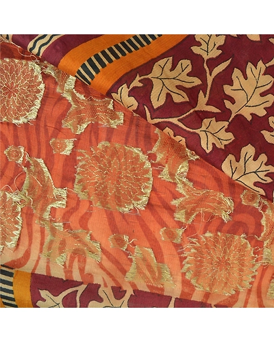 Sanskriti Vintage Rusty Orange Sarees 100% Pure Silk Printed Woven Sari Fabric, PS-60955-Rusty Orange-Printed Work-Pure Silk-3