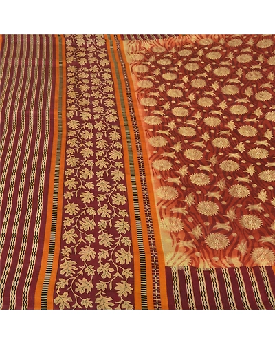 Sanskriti Vintage Rusty Orange Sarees 100% Pure Silk Printed Woven Sari Fabric, PS-60955-Rusty Orange-Printed Work-Pure Silk-4
