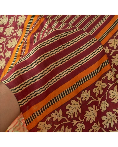 Sanskriti Vintage Rusty Orange Sarees 100% Pure Silk Printed Woven Sari Fabric, PS-60955-Rusty Orange-Printed Work-Pure Silk-5