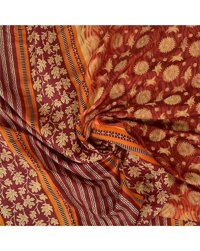 Sanskriti Vintage Rusty Orange Sarees 100% Pure Silk Printed Woven Sari Fabric, PS-60955-Rusty Orange-Printed Work-Pure Silk-7