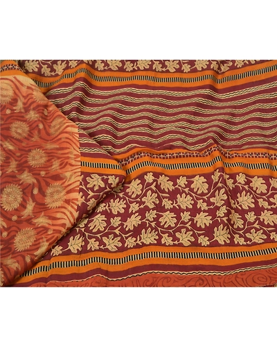 Sanskriti Vintage Rusty Orange Sarees 100% Pure Silk Printed Woven Sari Fabric, PS-60955-Rusty Orange-Printed Work-Pure Silk-10