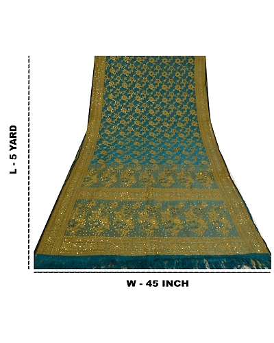 Sanskriti Vintage Teal Sarees Pure Organza Silk Hand Beaded Woven Sari Fabric, PS-60956-Teal-Woven Work-Pure Organza Silk-1