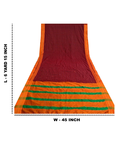 Sanskriti Vintage Sarees Art Silk Hand Embroidered Woven Premium Sari Fabric, PS-60960-Dark Red &amp; Saffron-Woven Work-Art Silk-1