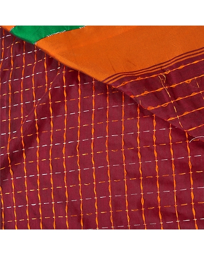 Sanskriti Vintage Sarees Art Silk Hand Embroidered Woven Premium Sari Fabric, PS-60960-Dark Red &amp; Saffron-Woven Work-Art Silk-3