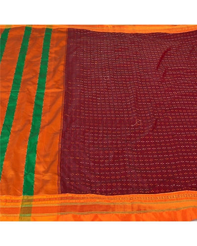 Sanskriti Vintage Sarees Art Silk Hand Embroidered Woven Premium Sari Fabric, PS-60960-Dark Red &amp; Saffron-Woven Work-Art Silk-4