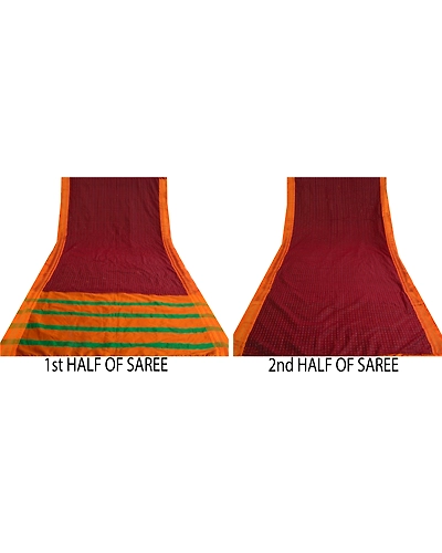 Sanskriti Vintage Sarees Art Silk Hand Embroidered Woven Premium Sari Fabric, PS-60960-Dark Red &amp; Saffron-Woven Work-Art Silk-6