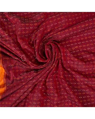 Sanskriti Vintage Sarees Art Silk Hand Embroidered Woven Premium Sari Fabric, PS-60960-Dark Red &amp; Saffron-Woven Work-Art Silk-7