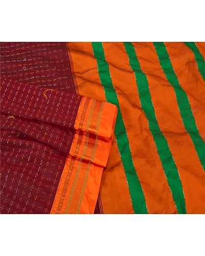 Sanskriti Vintage Sarees Art Silk Hand Embroidered Woven Premium Sari Fabric, PS-60960-Dark Red &amp; Saffron-Woven Work-Art Silk-8