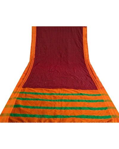 Sanskriti Vintage Sarees Art Silk Hand Embroidered Woven Premium Sari Fabric, PS-60960-Dark Red &amp; Saffron-Woven Work-Art Silk-9