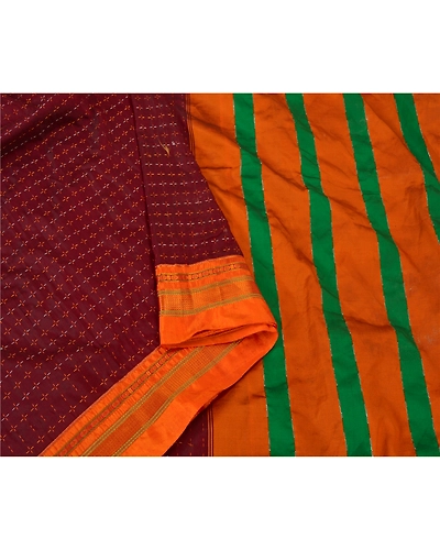 Sanskriti Vintage Sarees Art Silk Hand Embroidered Woven Premium Sari Fabric, PS-60960-Dark Red &amp; Saffron-Woven Work-Art Silk-10