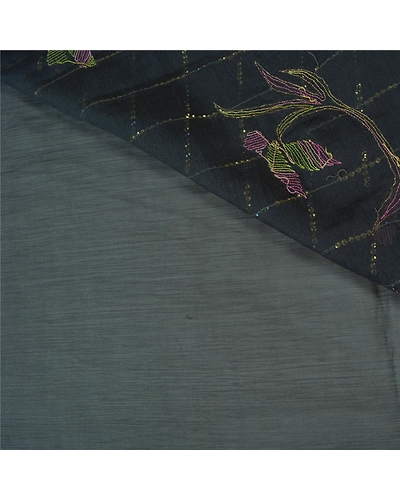Sanskriti Vintage Black Indian Sarees Chiffon Hand Embroidered Sari Craft Fabric, PS-60962-Black-Sequins Work-Chiffon-3
