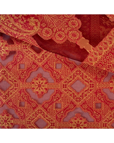 Sanskriti Vintage Rusty Orange Sarees Pure Organza Silk Woven Sari Craft Fabric, PS-60968-Rusty Orange-Woven Work-Pure Organza Silk-3