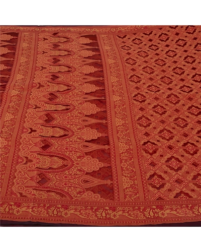 Sanskriti Vintage Rusty Orange Sarees Pure Organza Silk Woven Sari Craft Fabric, PS-60968-Rusty Orange-Woven Work-Pure Organza Silk-4