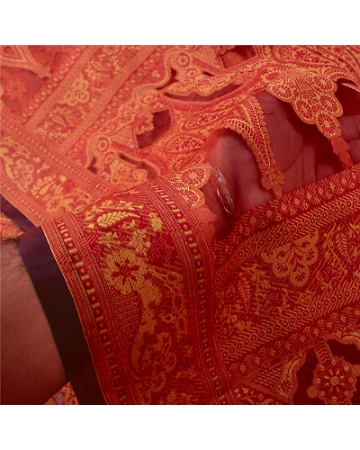 Sanskriti Vintage Rusty Orange Sarees Pure Organza Silk Woven Sari Craft Fabric, PS-60968-Rusty Orange-Woven Work-Pure Organza Silk-5