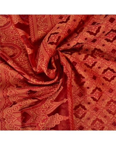 Sanskriti Vintage Rusty Orange Sarees Pure Organza Silk Woven Sari Craft Fabric, PS-60968-Rusty Orange-Woven Work-Pure Organza Silk-7