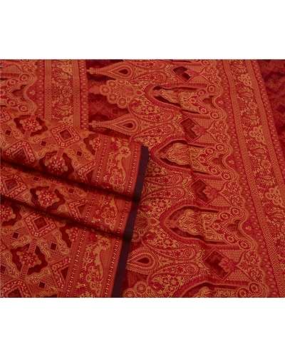 Sanskriti Vintage Rusty Orange Sarees Pure Organza Silk Woven Sari Craft Fabric, PS-60968-Rusty Orange-Woven Work-Pure Organza Silk-8