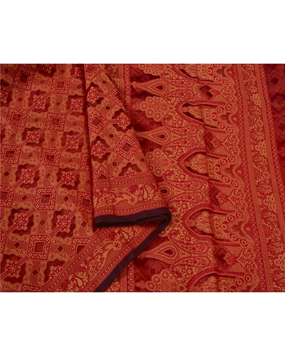 Sanskriti Vintage Rusty Orange Sarees Pure Organza Silk Woven Sari Craft Fabric, PS-60968-Rusty Orange-Woven Work-Pure Organza Silk-10