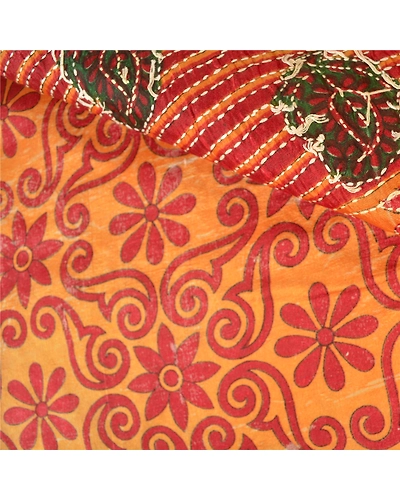 Sanskriti Vintage Saffron Sarees 100% Pure Silk Hand Beaded Kantha Sari Fabric, PS-60972-Saffron-Thread Work-Pure Silk-3
