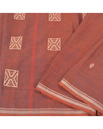 Sanskriti Vintage Sarees 100% Pure Cotton Hand- Woven Tant Premium Sari Fabric, PS-60978-Shade Of Orange &amp; Blue-Woven Work-Pure Cotton-2