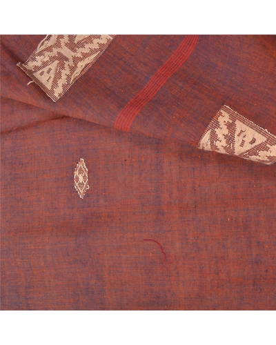 Sanskriti Vintage Sarees 100% Pure Cotton Hand- Woven Tant Premium Sari Fabric, PS-60978-Shade Of Orange &amp; Blue-Woven Work-Pure Cotton-3