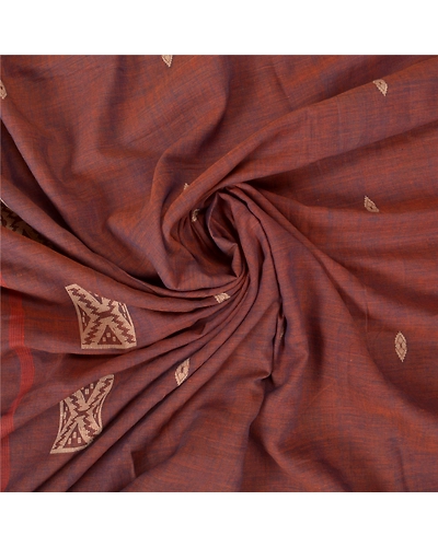 Sanskriti Vintage Sarees 100% Pure Cotton Hand- Woven Tant Premium Sari Fabric, PS-60978-Shade Of Orange &amp; Blue-Woven Work-Pure Cotton-7
