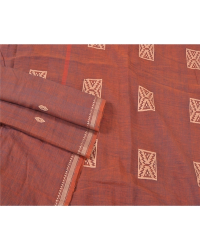 Sanskriti Vintage Sarees 100% Pure Cotton Hand- Woven Tant Premium Sari Fabric, PS-60978-Shade Of Orange &amp; Blue-Woven Work-Pure Cotton-8